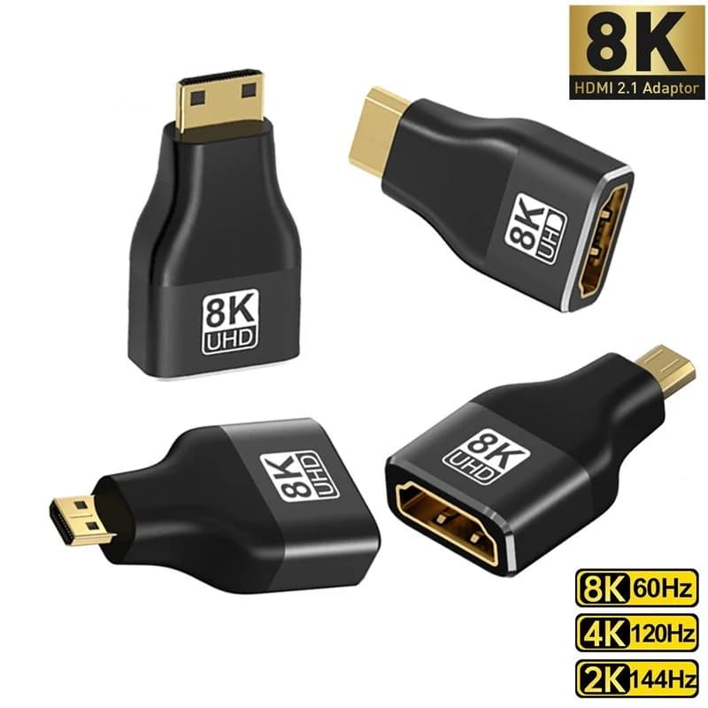 HDMI compatible adapter Mini/Micro HDMI to HDMI 8K 60Hz 4K 120Hz/144Hz male-female converter for HDTV portable cameras