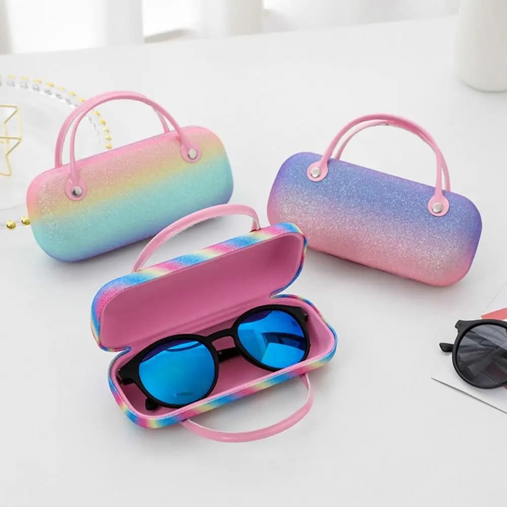 Custodia per occhiali multiuso color arcobaleno Scatola protettiva anti-pressione laser Scatola portaoggetti per occhiali da sole portatile per bambini