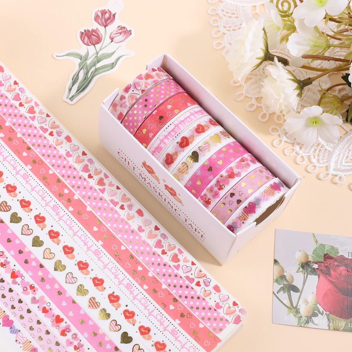 Kawaii Stars Love Heart Washi Tapes Set Gold Foil Masking Tape Scrapbooking Diary Journal Planner Supplies Cartoon Stationery