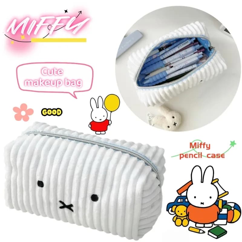 Cartoon Miffy Rabbit Plush Makeup Bag Adorable Multi Functional High Beauty Large Capacity Student Stationery Pencil Bag Gift