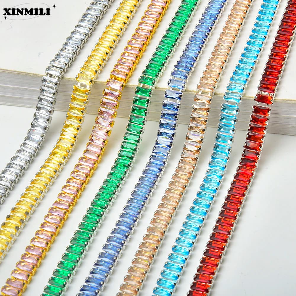 Cristallo lucido zircone rettangolo catena decorativa Nail Art gioielli risultati strass Trim per vestiti scarpe accessori ornamento