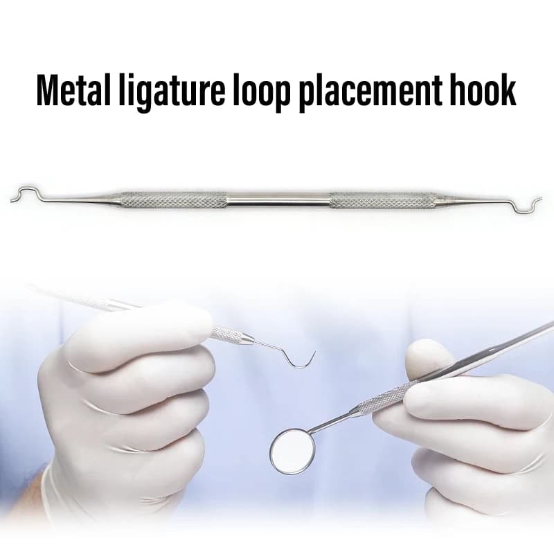 1pc Metal ligature ring placement hook, oral stainless steel double headed placement hook, dental crochet hook