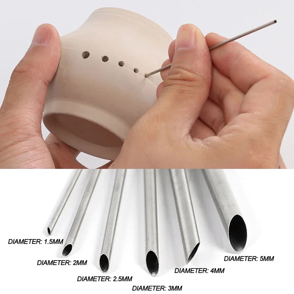 Set di 6 Pezzi di Utensili in Acciaio Inossidabile per Foratura, Intaglio, Scultura, Modellazione, Taglio e Punzonatura di Ceramica e Argilla Polimerica