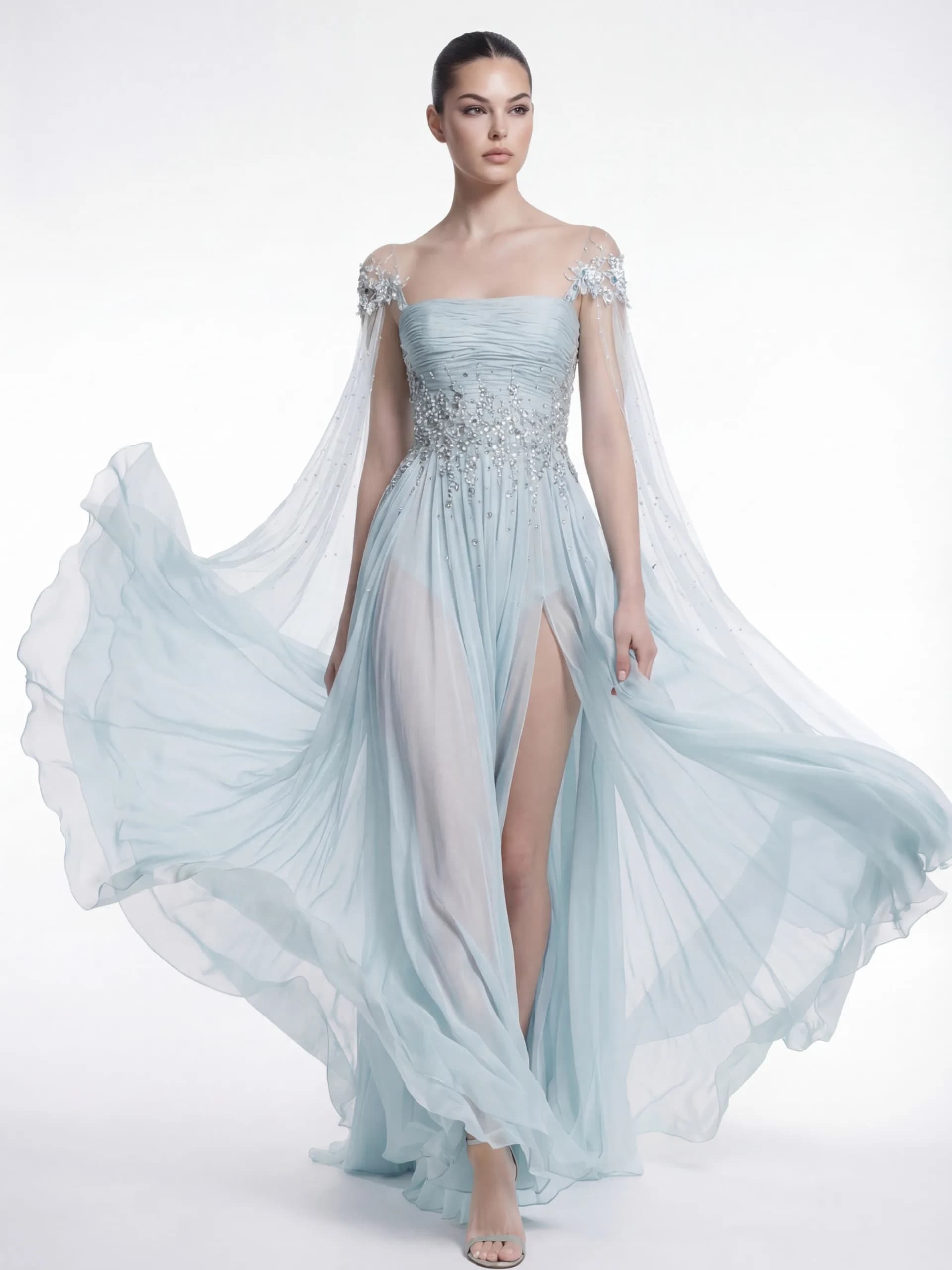 Abiti da Sposa Personalizzati con Perline Sexy, Vestito Formale in Chiffon con Maniche a Cappuccio, Abito da Festa di Lusso Drappeggiato, Abiti da Ballo 2026