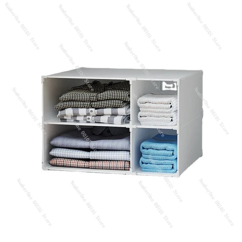 Home Bedroom Wardrobe Storage Box Clothes Organizer Bin Layered Divider Shelf Plastic Folding Storage Cabinet Garments Student