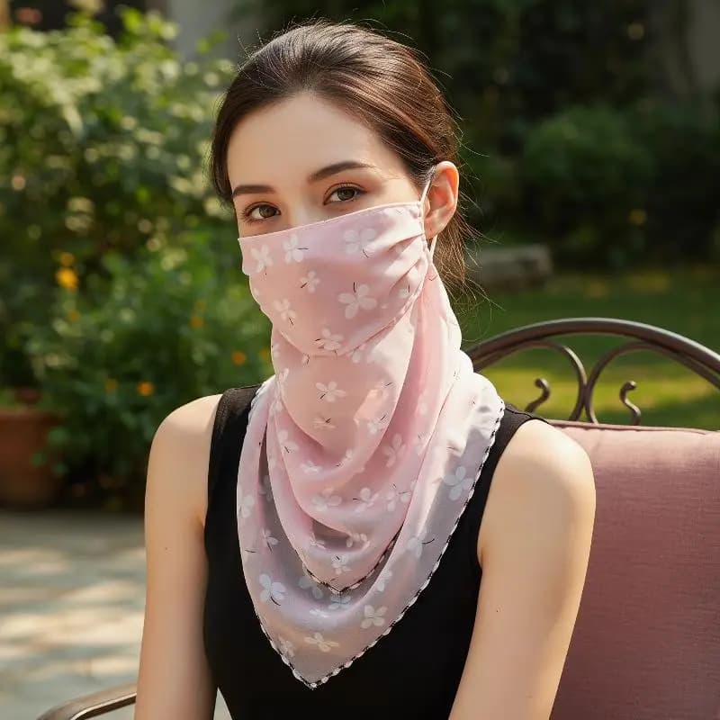 Maschera per il viso in chiffon regolabile da 1 pezzo – Sciarpa con stampa floreale per protezione solare e bandana per il collo