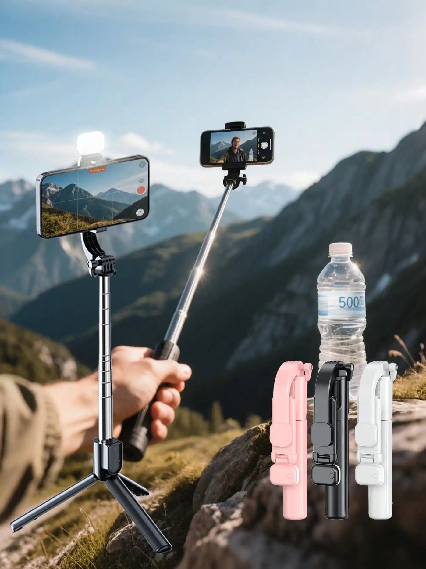 Bastone selfie wireless 1PC con treppiede e supporto per luce di riempimento Bastone selfie, telecomando, supporto per telefono