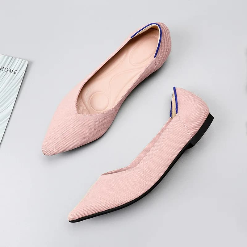 Scarpe in poliestere traspirante scarpe primaverili da donna ballerine a punta mocassini lavorati a maglia elasticizzati da donna scarpe Casual basse quotidiane
