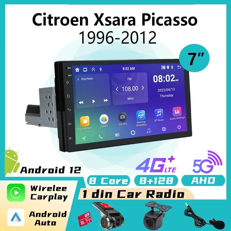 7 Inch Android Car Radio for Citroen Xsara Picasso 1996-2012 1 Din 4G CarPlay GPS Navigation Multimedia Video Player Head Unit