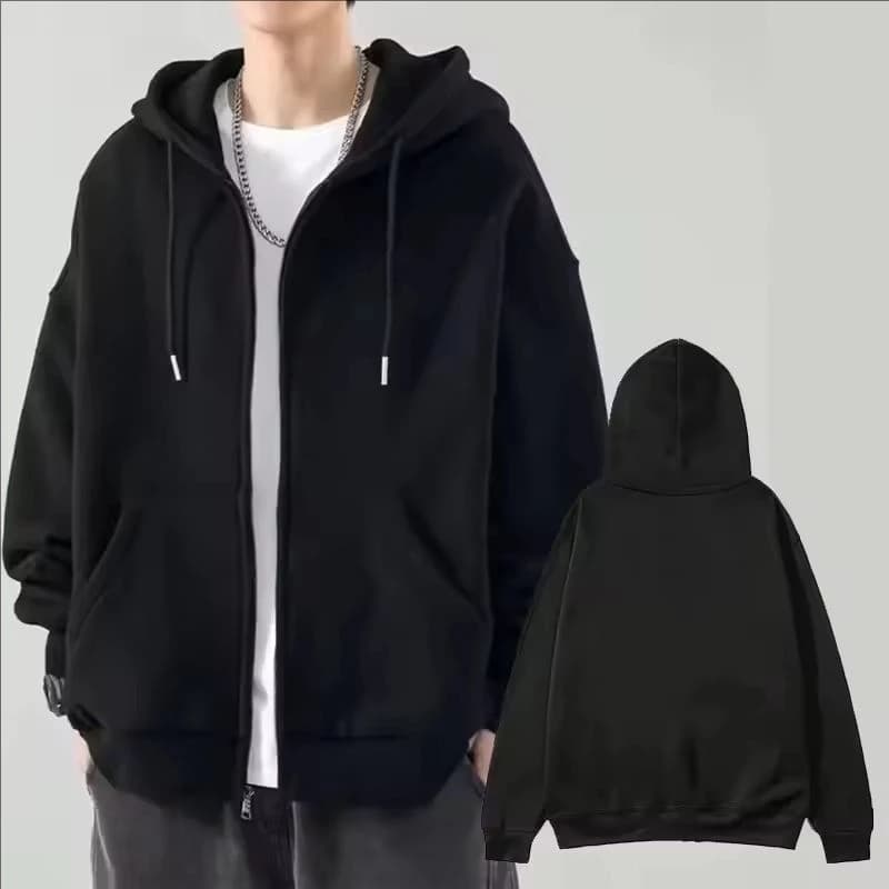 Nuova Felpa con Cappuccio da Uomo Primavera-Autunno 2026, Moda Casual Tinta Unita con Zip, Stile Hip Hop da Strada, Manica Lunga, Giacca Sportiva