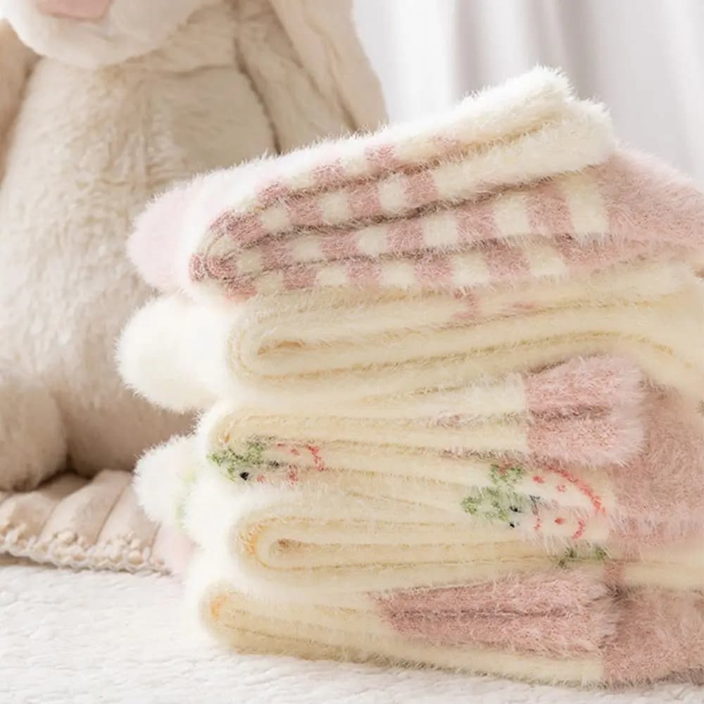 Sleep Socks Cute English Alphabet Strawberry Wool Hosiery Japanese Style Socks Cotton Socks Women Short Socks