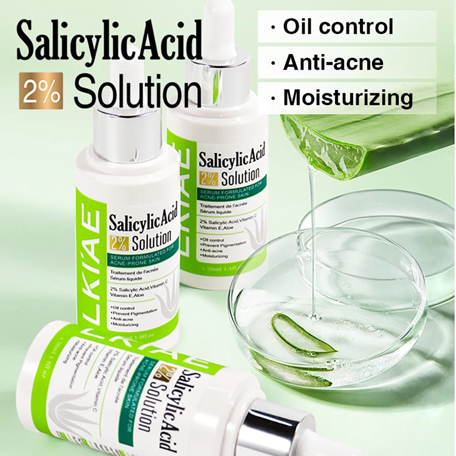 LKIAE Siero face brightening aloe vera, idea facial essence for acne, with vitamin C, vitamin E, moisturizing, clean skin
