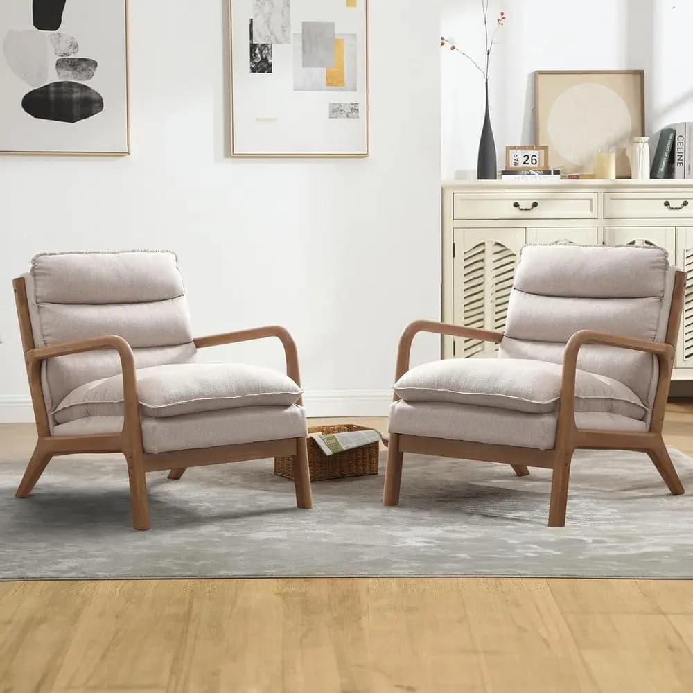 Set of 2 Decorative armchairs: Century Style with Wood Legs, Reading Armchair, Lombare cushion, Suitable for Living, B