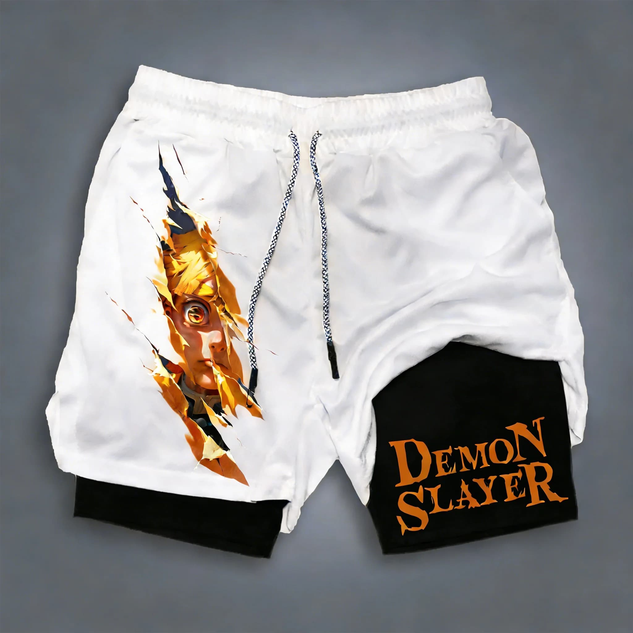 2-in-1 Men's Sports Shorts Demon Slayer Anime 2026 New Shorts Fast Drying Printed Agatsuma Zenitsu for Fitness, Swimming and Running