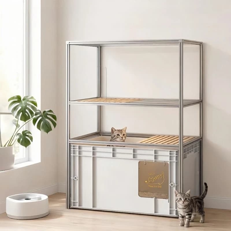 Oversized Cat Litter Box Aluminum Three-layer Closed Litter Cabinet Splash-proof Sand-proof Cats Sand Boxes Durable Cat Toilet