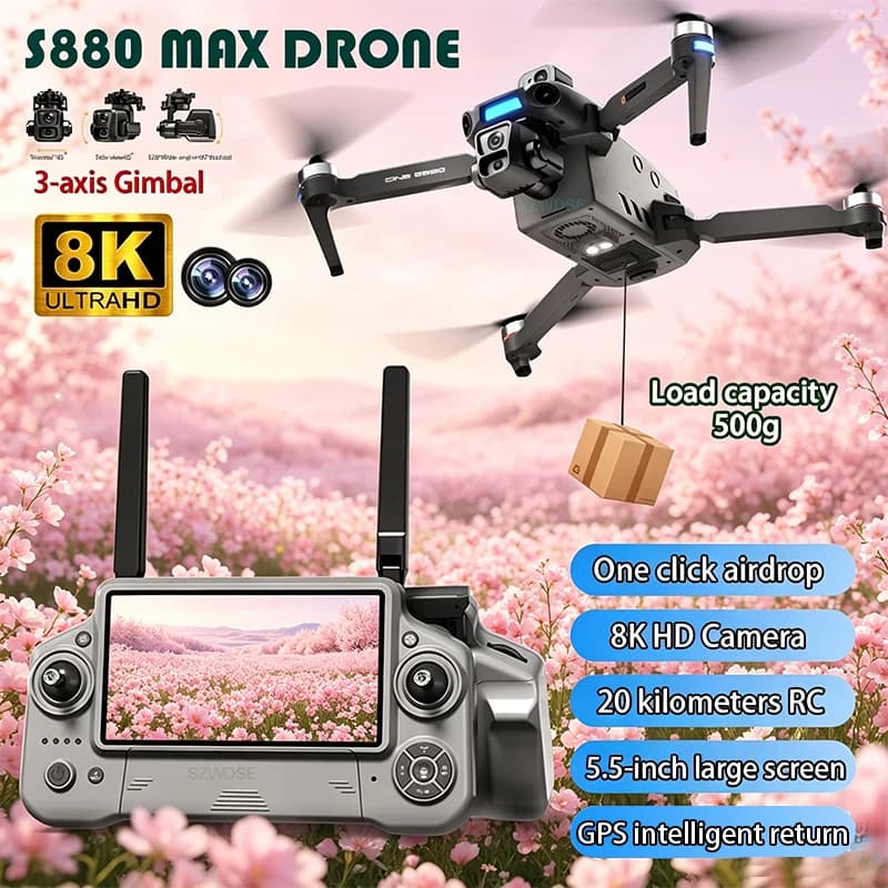 Nuovo Drone 2026 con Doppia Fotocamera 8K, Schermo Grande da 5,5 Pollici, Controllo dell'Aereo, Gimbal a 3 Assi, GPS, Ritorno Automatico, Elicottero Giocattolo