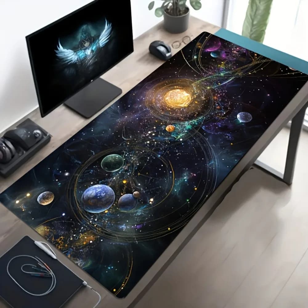 Tappetino per mouse dal design artistico Galaxy | Tappetino in fibra di poliestere con motivo Vivid Solar System Universe per regalo di compleanno per giochi da ufficio