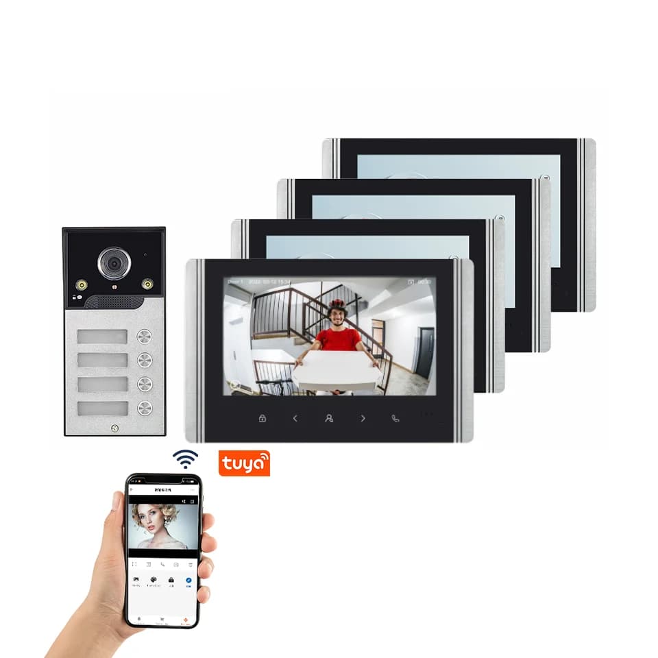 Multi-family video intercom Tuya Smart APP Remote home intercom system WiFi 7 inch ring with wired doorbell