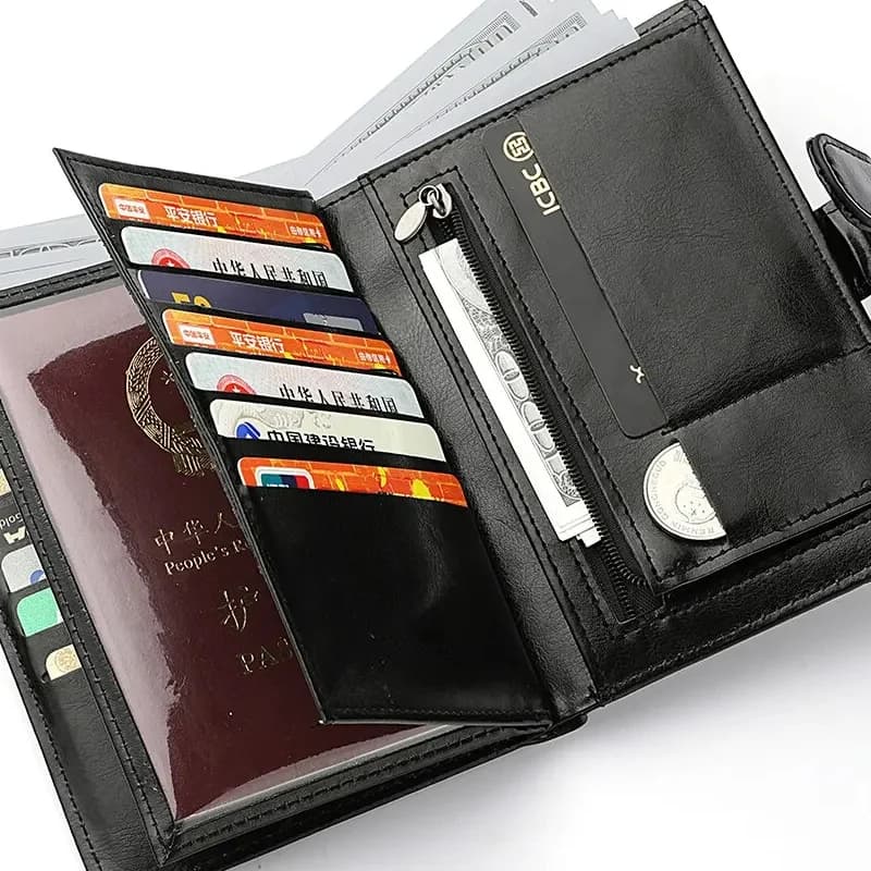 Elegante Borsa Porta Passaporto da Viaggio Portacarte Multifunzione Portafoglio da Uomo Portatile