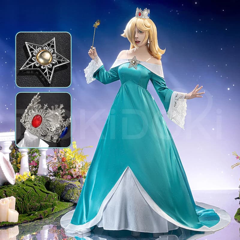 Costume da Principessa Rosalina per Donna, Abito per Cosplay di Halloween e Natale, Gioco di Ruolo Femminile