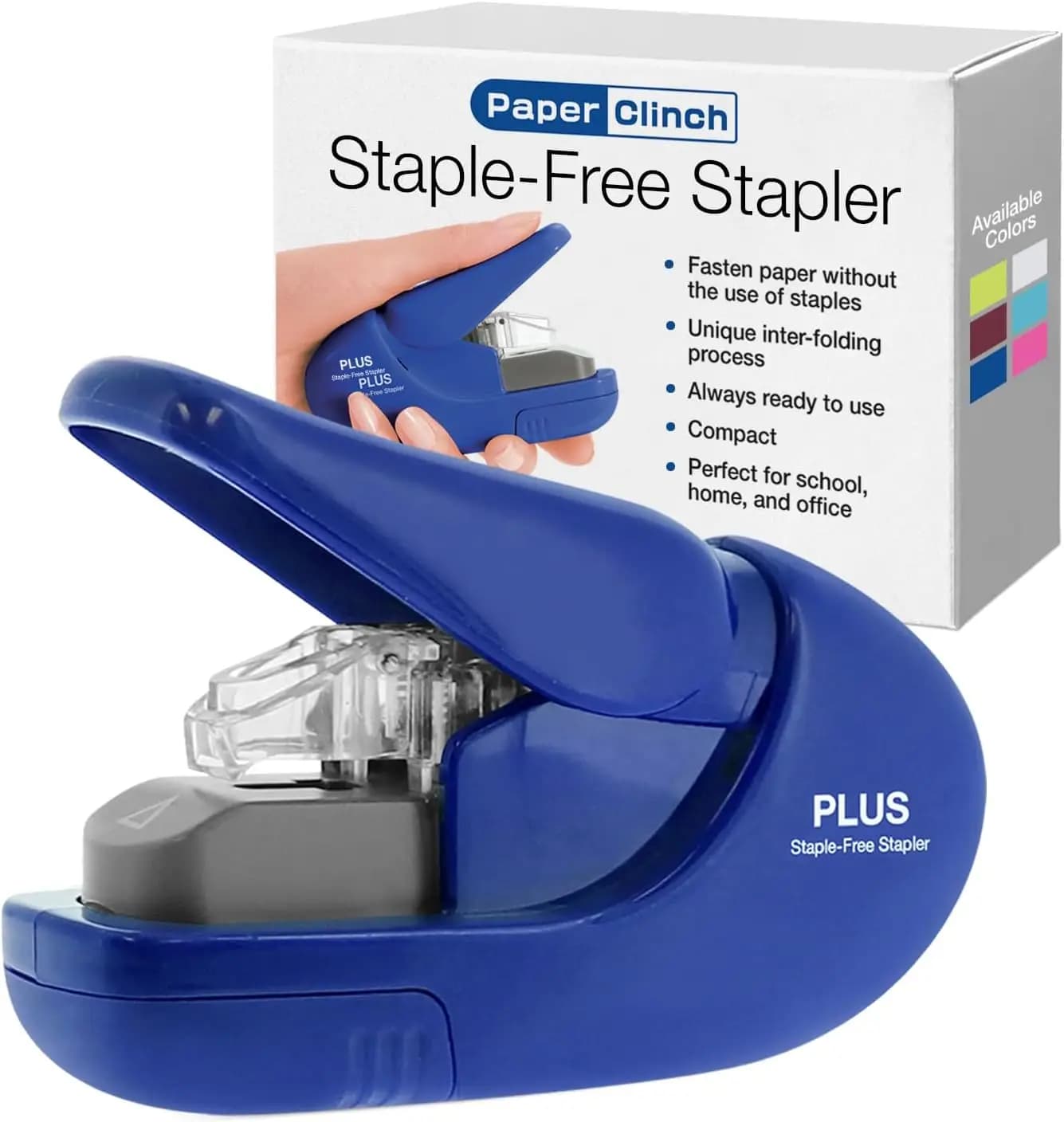 Cucitrice senza graffette, Paper Clinch, compatta blu, fino a 5 fogli