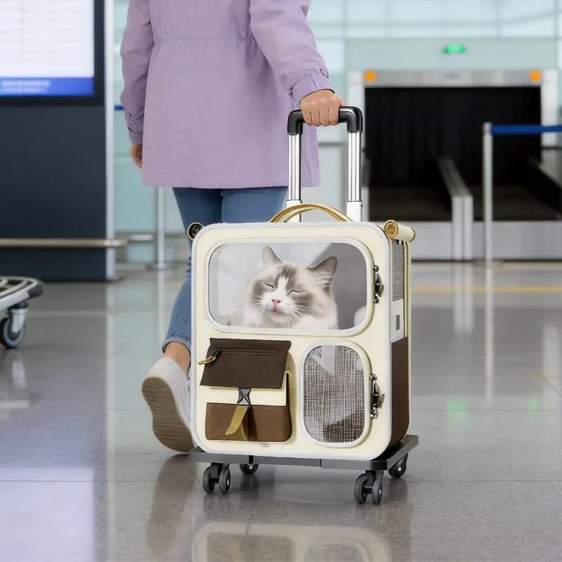 Large Capacity Wheeled Pet Carrier For Cats Small Dogs Up To 10kg Light Handbag For Travel Walking Camping Activities