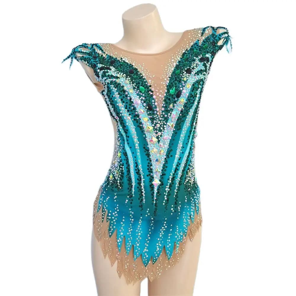 LIUHUO Costume da donna per ragazza Performance Ginnastica ritmica Concorso di balletto Body Pattinaggio su ghiaccio Abito senza maniche Adolescente Blu Bambini