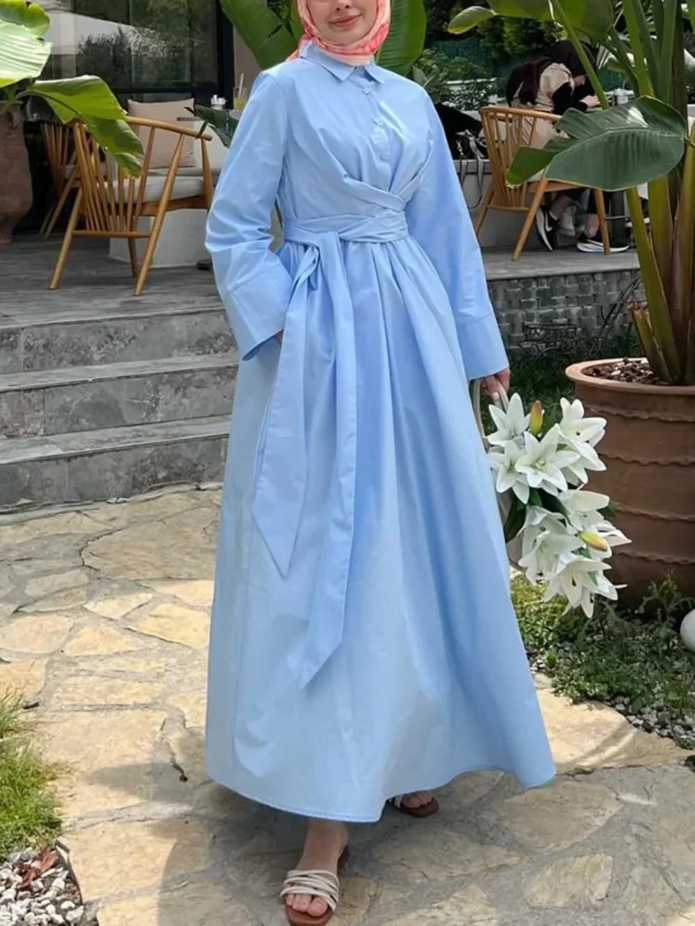 Eid musulmano modesto Abaya per le donne vestono Lace Up Jalabiya Ramadan marocco caftano Islam abiti Abayas Arab Dubai Long Robe 2024