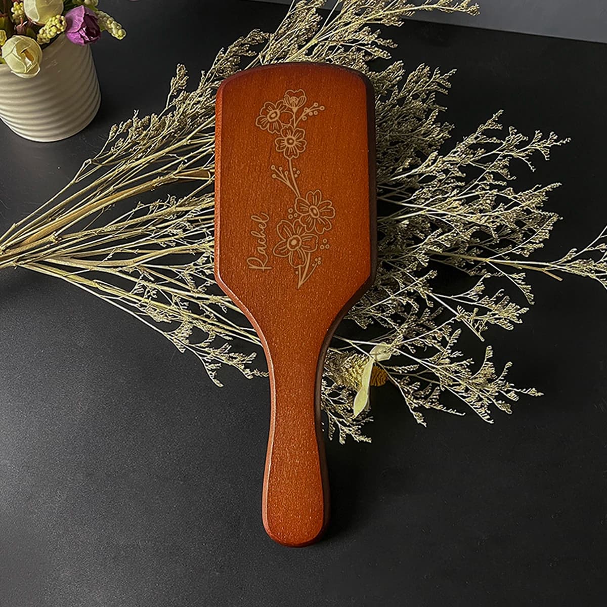 [Personalizzazione] Pettine con cuscino d'aria personalizzato con nome, delicato e creativo, con motivo floreale piccolo