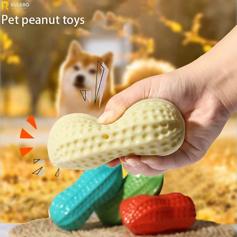 Chewing Toy for Peanut-shaped dogs, with sound, for cleaning teeth, anti-beam, rubber, for cats and pets, interactive