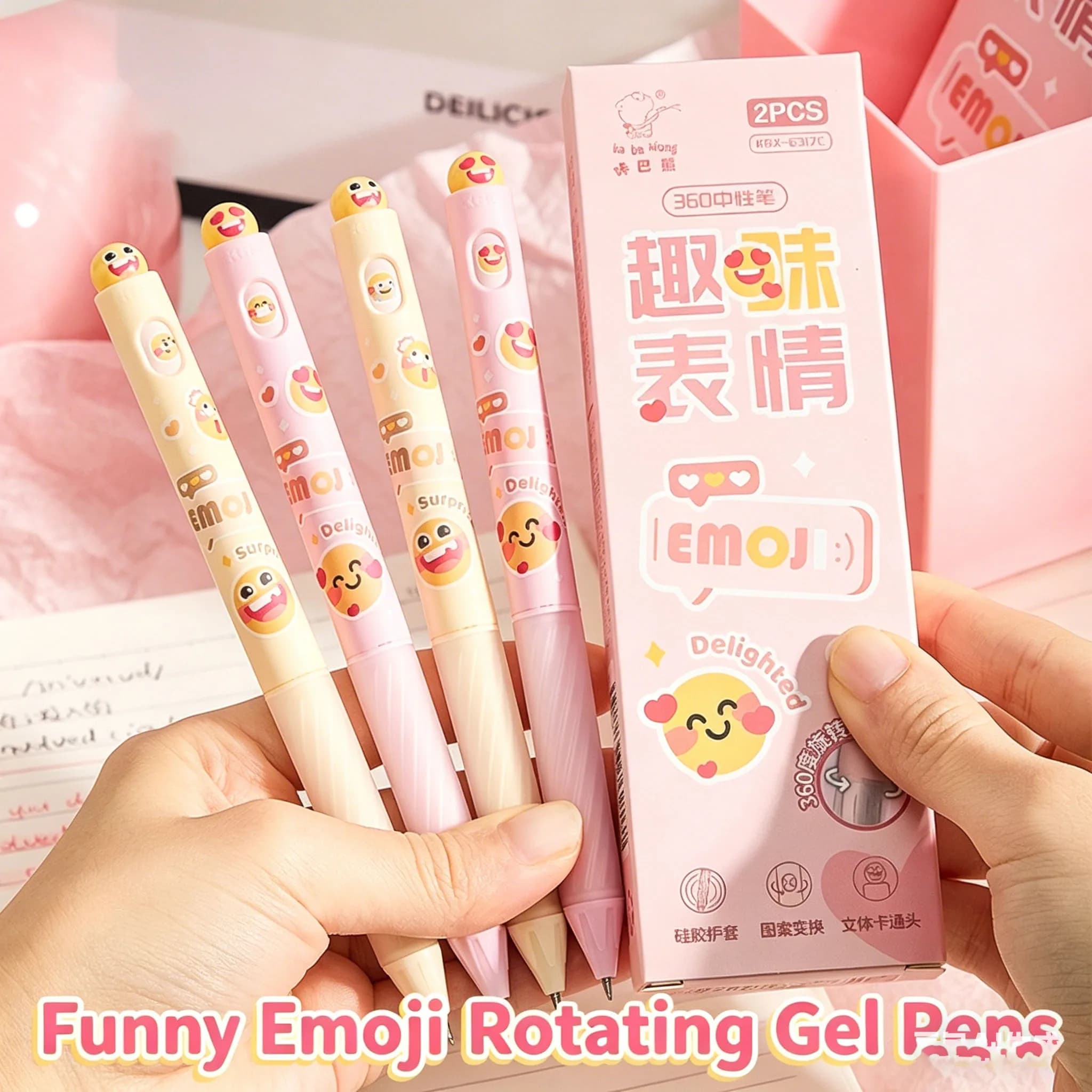 Set di Penne Gel Divertenti con Emoji, 360 Pezzi ° Penne a punta fine da 0,5 mm con design rotante per una scrittura fluida, ideali per la scuola