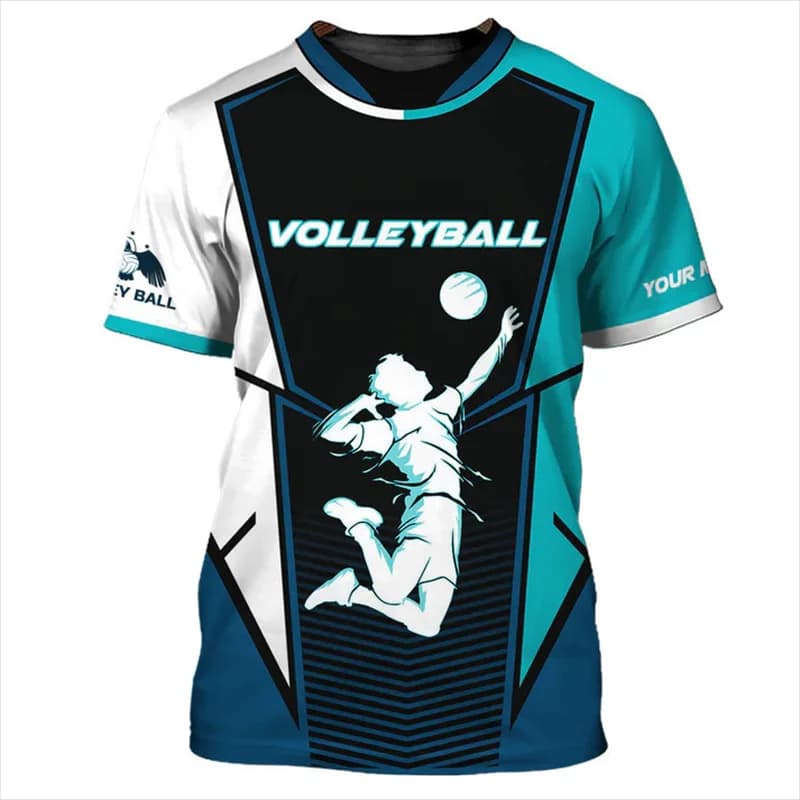 Men's T-shirt with Neutral 3D Printing for Volleyball Uniform, Fashionable Short Sleeved Sport Clothing, Comfortable, Breathable, Fast Drying