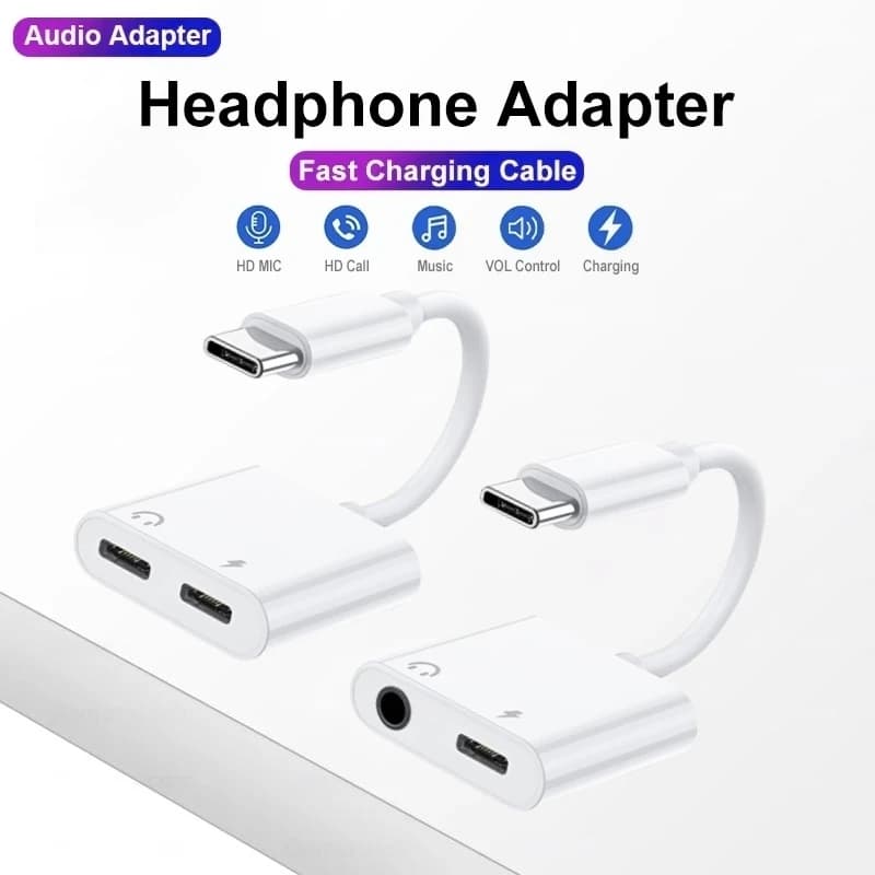 Adattatore audio 2 in 1 da USB C a jack da 3,5 mm tipo C cavo Aux di ricarica da 3,5 mm per connettore per cuffie cablate Samsung Xiaomi Huawei