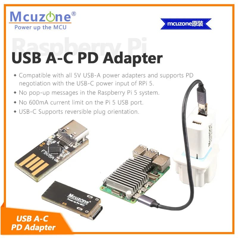 Adattatore PD USB AC Raspberry Pi5, adattatore da USB-A a USB-C da 5 V con protocollo PD 5 V5 A per Raspberry Pi 5