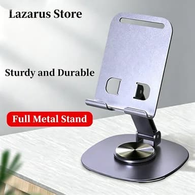 Heavy Duty Aluminum Tablet Stand, 360° Rotatable Multi-Functional Phone Holder, Adjustable Desktop Stand for All Tablets & Smartphones