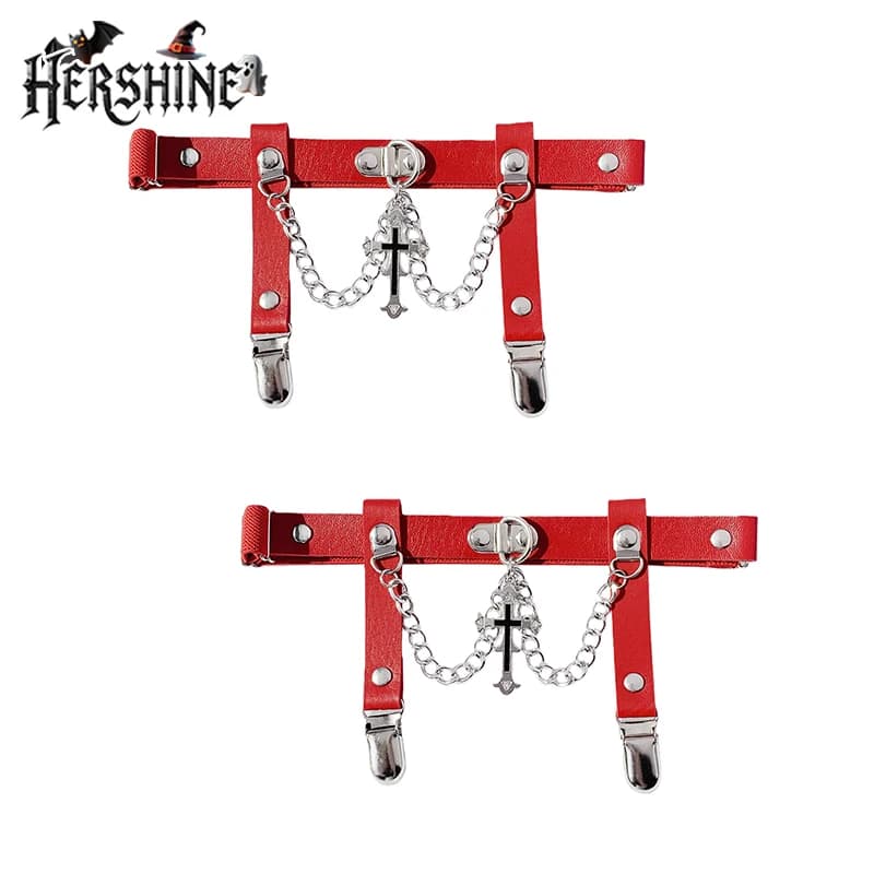 HERSHINE 2 pieces socks leggings sexy red fashion woman with cross decoration Y2K gothic style disco fun Halloween cosplay