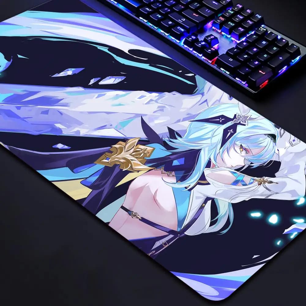 Tappetino per Mouse Eula Genshin Impact tappetino per mouse in gomma di grandi dimensioni con tappetino per mouse per computer con bloccaggio del bordo per giocatori tappetino da scrivania con stampa HD e ke