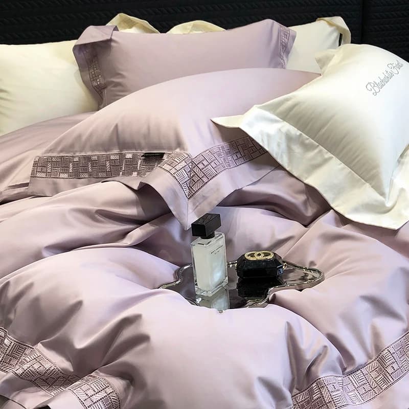 Luxury Embroidery Solid color 1000TC Set Egyptian cotton bedding Cover Bed linen Sheets/Lenzuolo with corners Loyalty 4 pieces