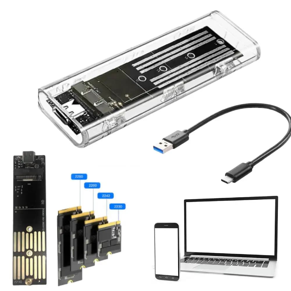 M.2 NGFF SATA Tipo C 3.1 Scatola per disco rigido Custodia SSD esterna trasparente da 10 Gbps Adattatore SSD esterno per 2230/2242/2260/2280