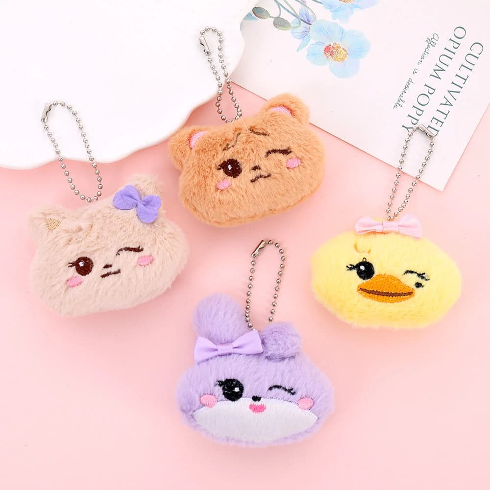4pcs Cute Bow Bunny Bear Duck Stuffed Doll Animal Keychain Cartoon Mini Plush Pendant Kpop Girls Team Fans Gift Backpack Pendant