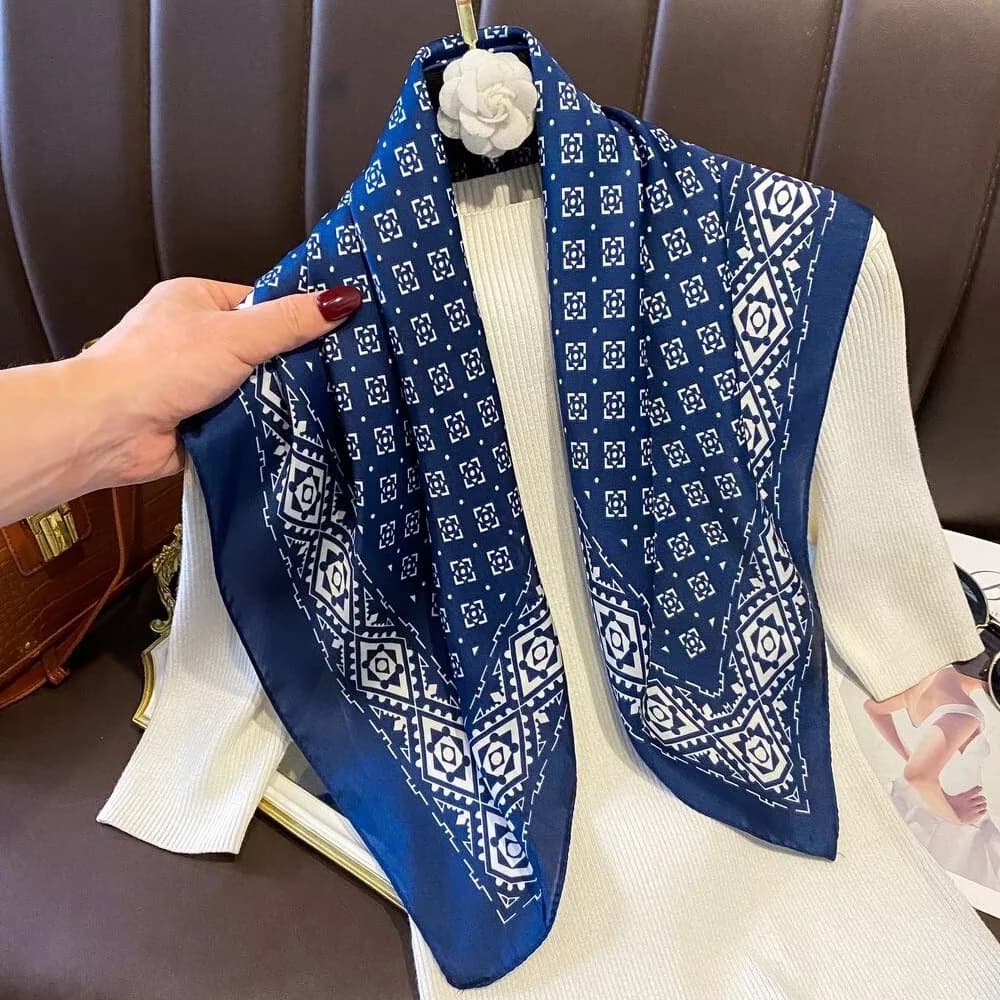 Foulard quadrato da donna 70x70cm con stampa Boho, sciarpa in seta, bandana, fascia per capelli, hijab, bandana