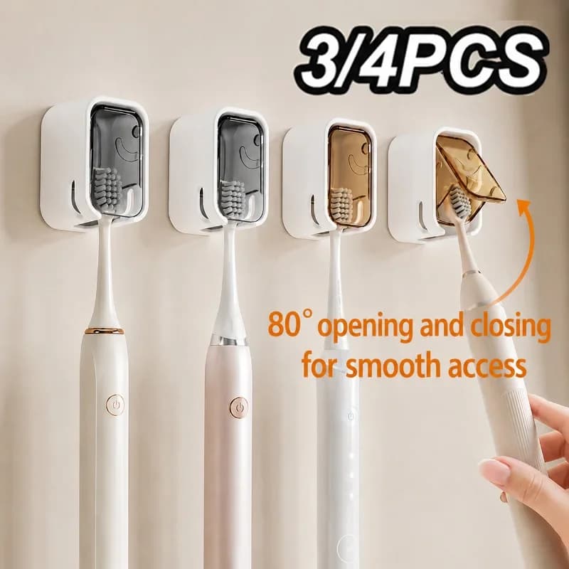 3/4PCS Adhesive Wall Mounted Toothbrush Holder Independent Slot Removable Washable Dustproof Home Bathroom Storage Organizer