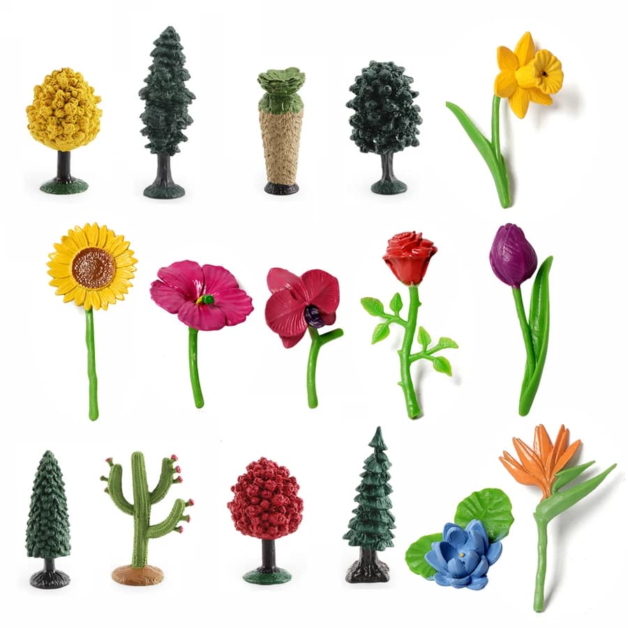 Trees realistic Flowers Miniature plants Narciso, pink, tulip, helmet, maple model Materials Montessori Figure Landscape Cognitive toys