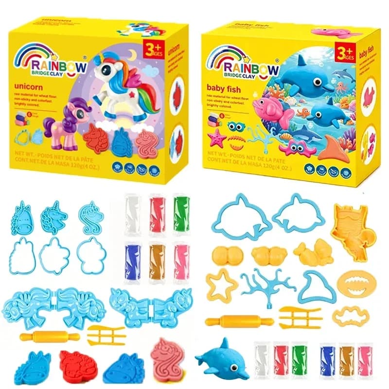 Non-Toxic Color Dough Set Wheat Based Modeling Clay Toys with Molds DIY Unicorn Marine Life Plasticine Craft Kit Educational Toy