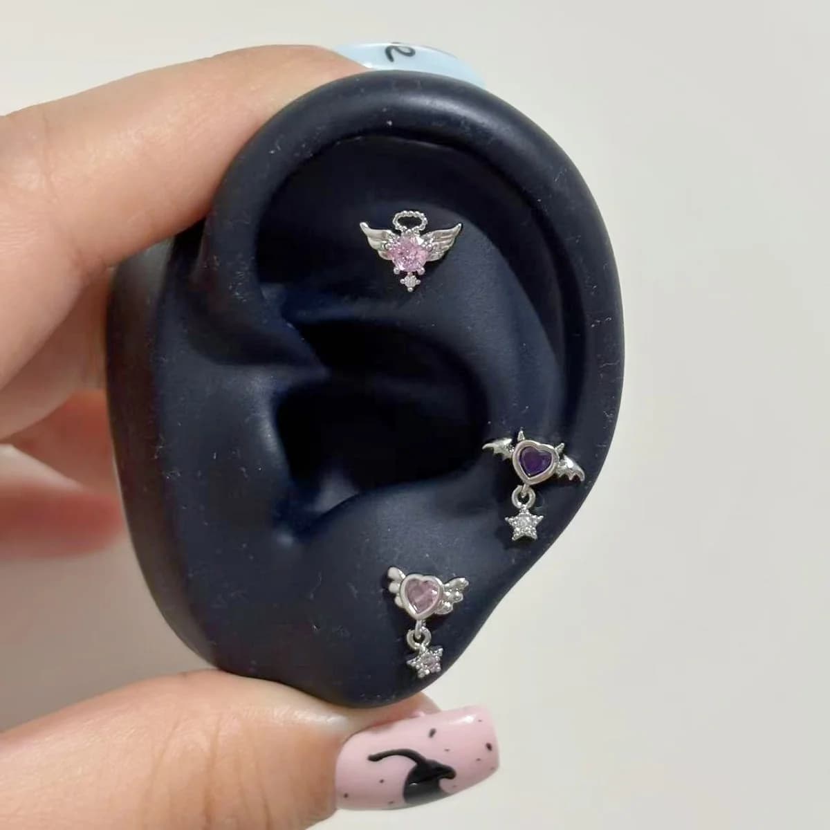 1 pcs Bling Zircone Angel and Demone Eye Earring Nail For Women Stainless Steel Ali Y2K Jewelry Cartilagine Piercing Accessory