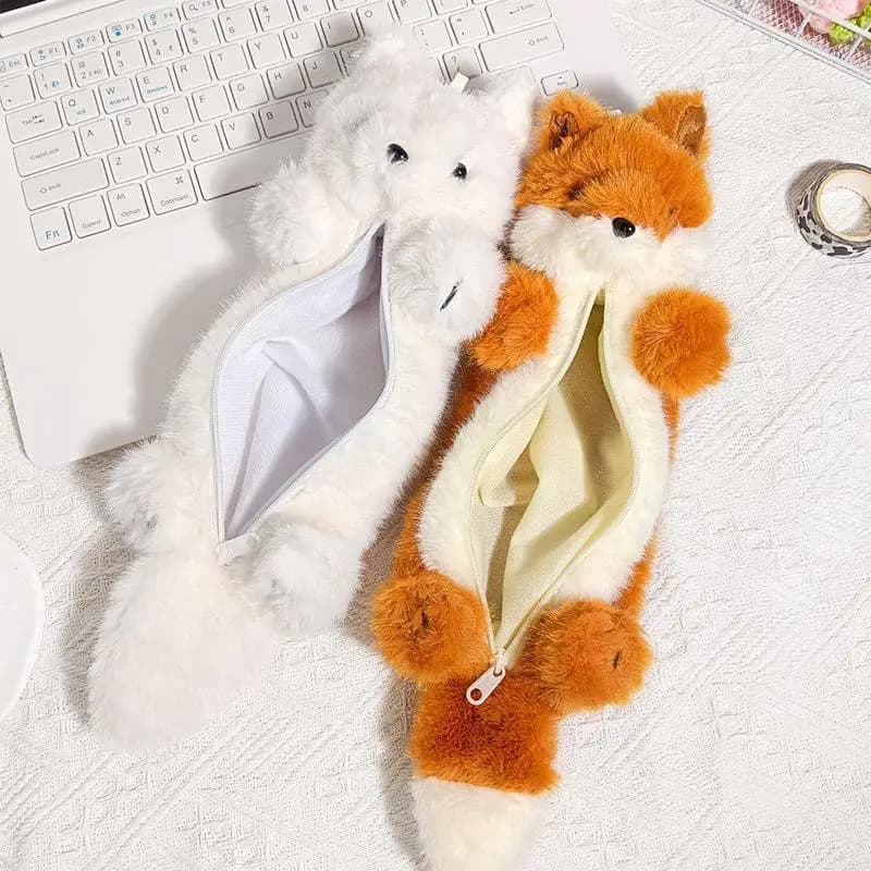 Cute Cartoon Animal Pencil Pouch Plush Material for School Office Student Use 1PC