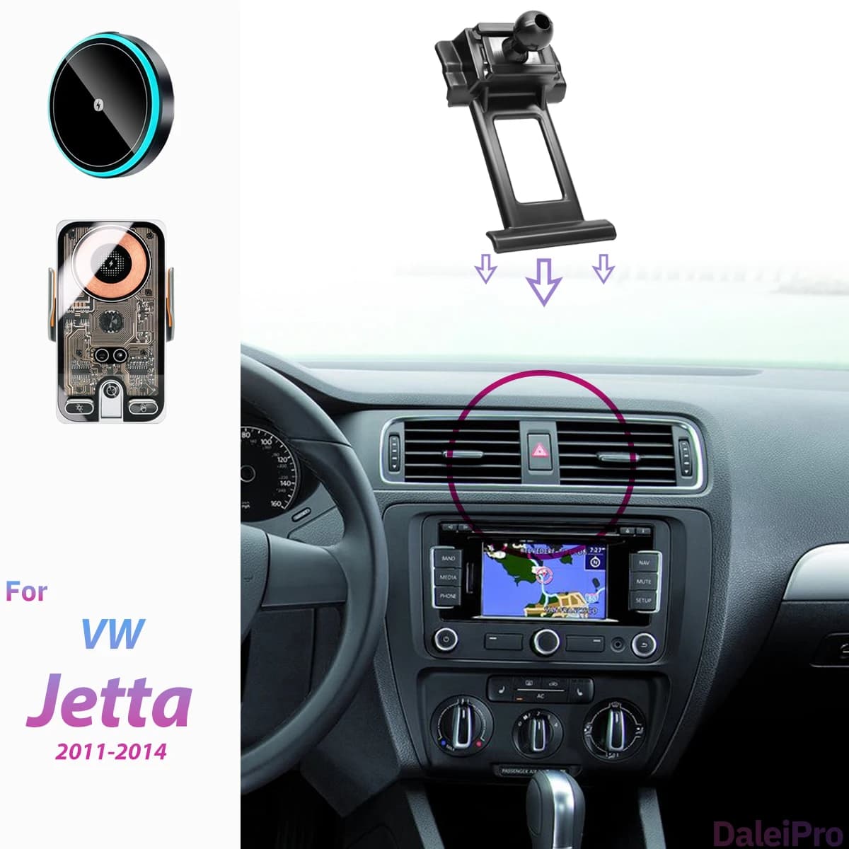 For VW Jetta MK6 2011-2014 Car Phone Holder Wireless Charger Phone Auto-Clamping Strong Magnetic Holder Base