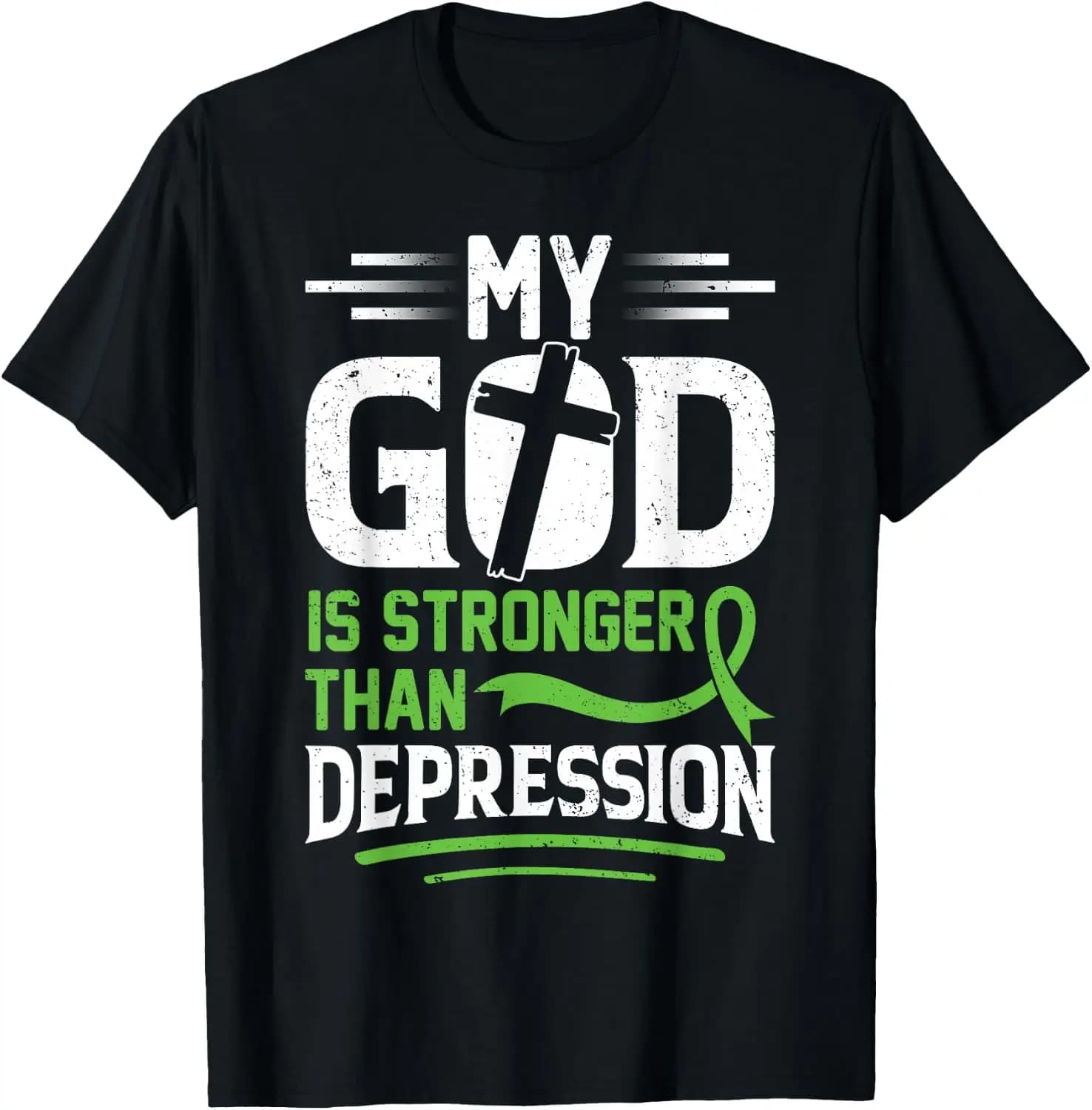 My God Is Stronger Than Depression Christian Mental Health T-Shirt 100% Cotton Trendy Y2K Short-Sleeve Tee – Soft, Quick-Drying, & Moisture-Wicking; Ideal for Sports or Casual Wear; Great Gift for Christmas or Halloween.