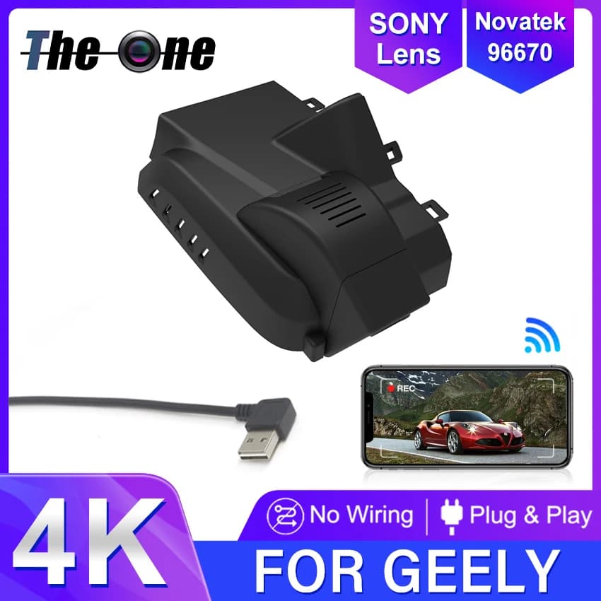 Plug and play UHD Car DVR Video Recorder Dash Cam Camera cycle registration for Geely Atlas PRO STAR ZONE APP WIFI control USB port