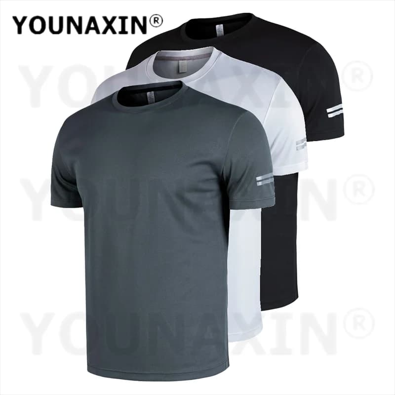 3 Pieces Men's Running Yoga Gym Fitness Training Cycling Sports Loose Short Sleeves T-Shirt Top Mesh Breathable Sportswear S-3XL